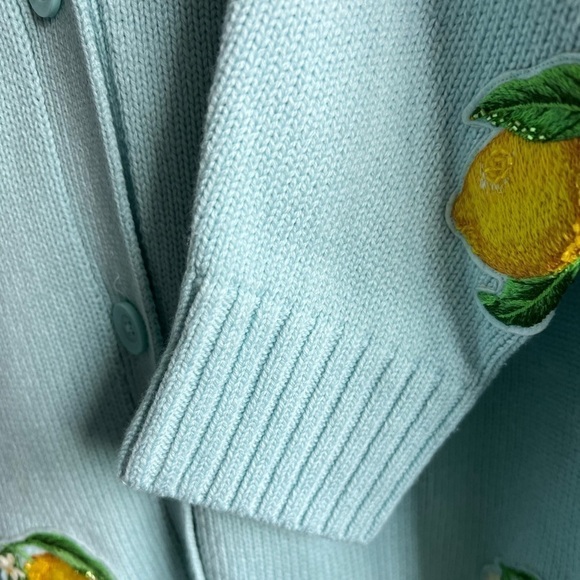 ALICE + OLIVIA BRADFORD LEMON EMBROIDERED GRANDPA CARDIGAN - Picture 10 of 16